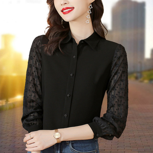 Elegantiški moteriški marškiniai – su siuvinėjimais ir sagomis