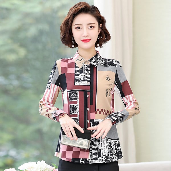 Naiste elegantne klassikalise krae ja lillemotiividega särk