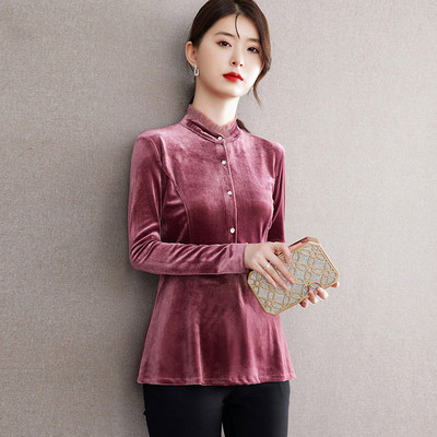 Új modell női bársony ing alacsony gallérral