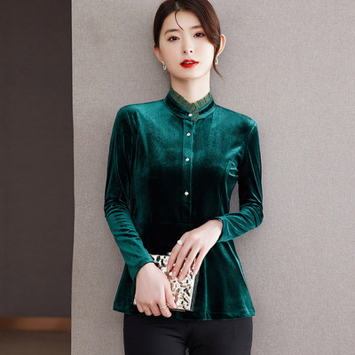 Új modell női bársony ing alacsony gallérral