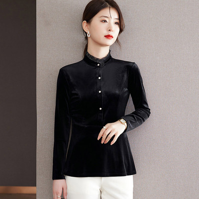 Új modell női bársony ing alacsony gallérral