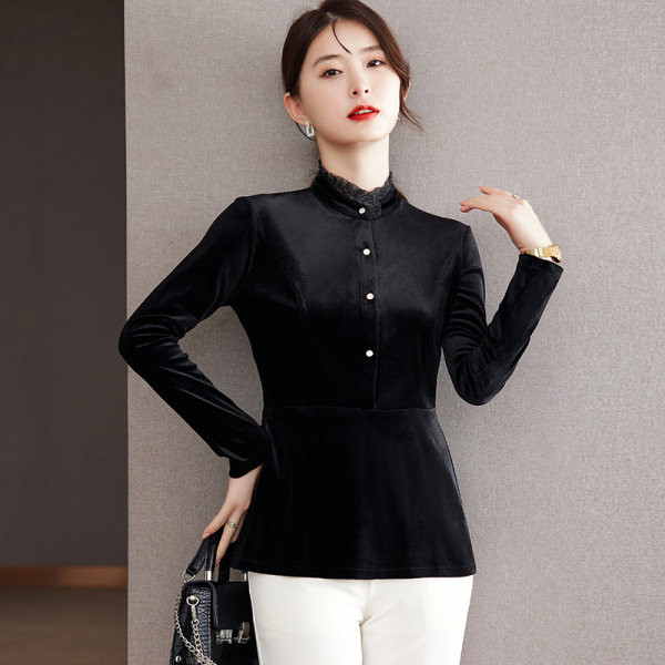 Új modell női bársony ing alacsony gallérral