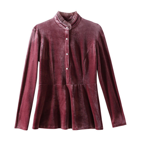 Új modell női bársony ing alacsony gallérral