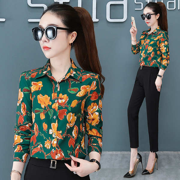 Dámska jesenná košeľa s dlhým rukávom a gombíkmi