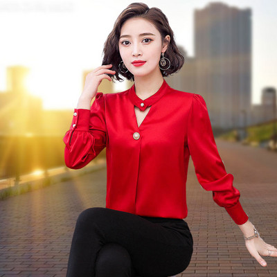 Elegantiški moteriški marškiniai su sagomis ir dekoratyviniais perlais