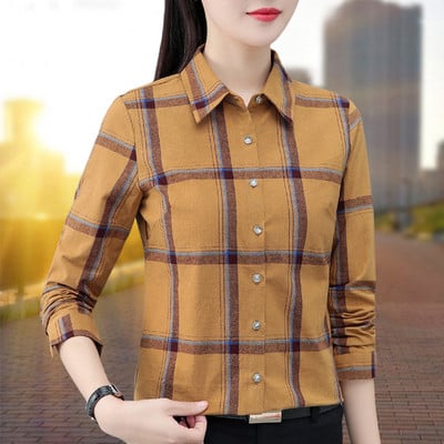 Naiste sügisene ruuduline kraega särk