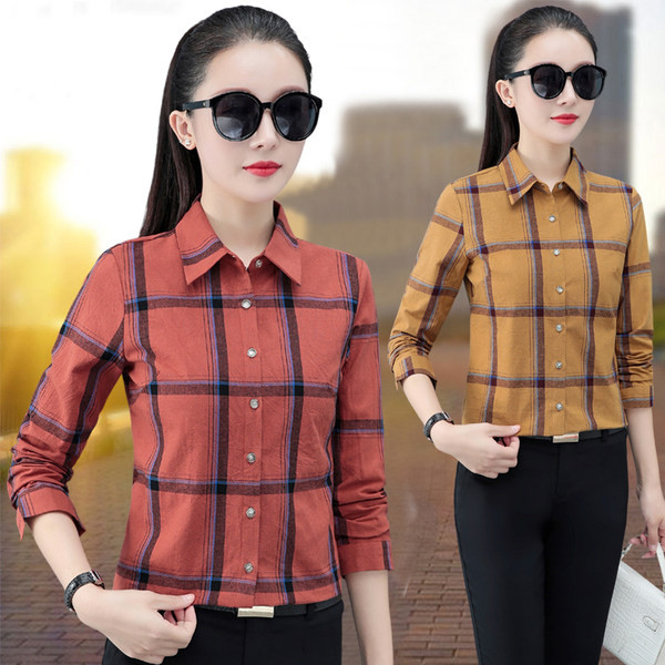 Naiste sügisene ruuduline kraega särk