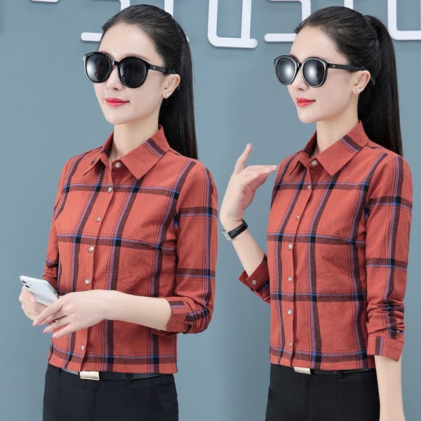 Naiste sügisene ruuduline kraega särk