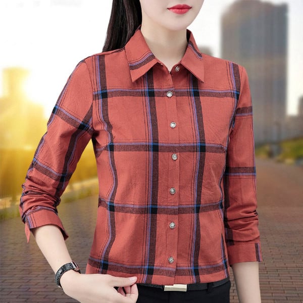 Naiste sügisene ruuduline kraega särk