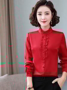 Γυναικείο κομψό πουκάμισο με μακριά μανίκια και κέντημα