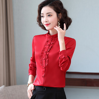 Γυναικείο κομψό πουκάμισο με μακριά μανίκια και κέντημα