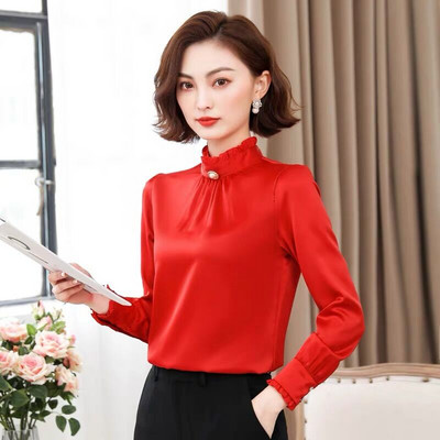 Γυναικείο κομψό πουκάμισο με μακριά μανίκια και κέντημα