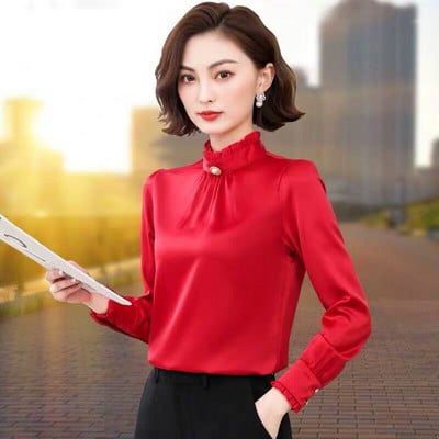 Γυναικείο κομψό πουκάμισο με μακριά μανίκια και κέντημα