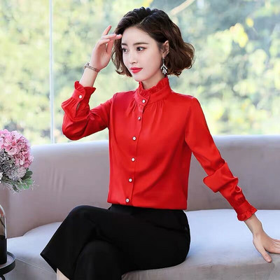 Γυναικείο κομψό πουκάμισο με μακριά μανίκια και κέντημα