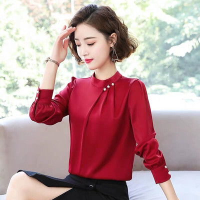 Γυναικείο κομψό πουκάμισο με μακριά μανίκια και κέντημα