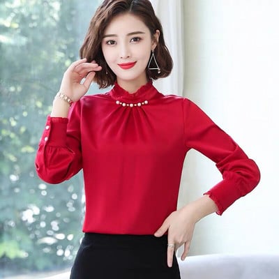 Γυναικείο κομψό πουκάμισο με μακριά μανίκια και κέντημα