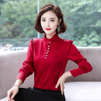 Γυναικείο κομψό πουκάμισο με μακριά μανίκια και κέντημα