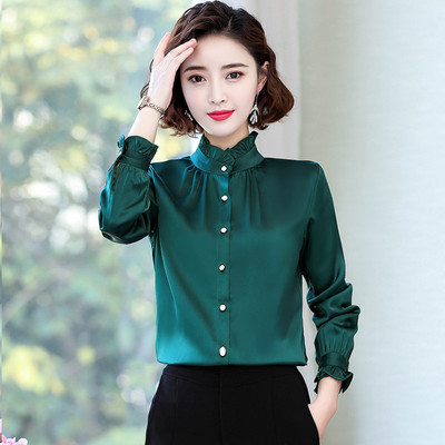 Elegantiški moteriški marškiniai aukšta apykakle