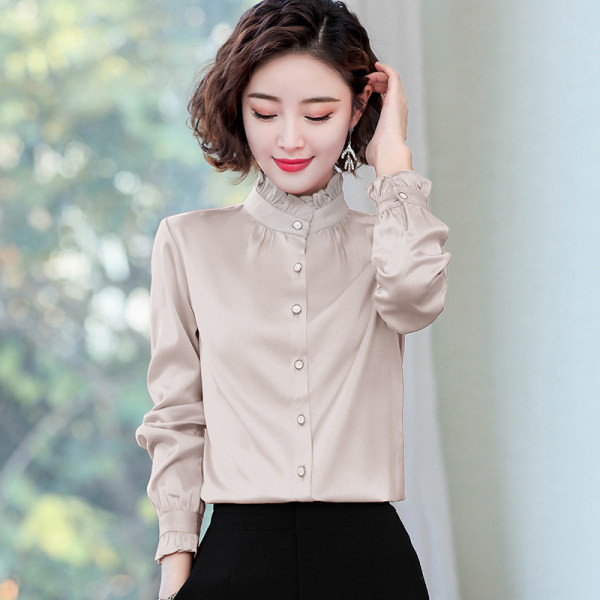 Elegantiški moteriški marškiniai aukšta apykakle