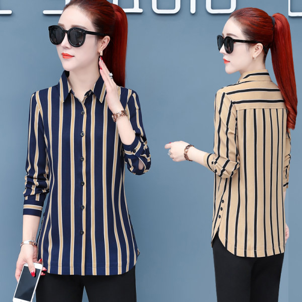 Naiste pikkade varrukatega triibuline kraega särk