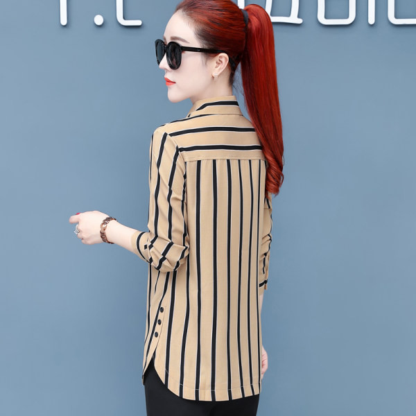 Naiste pikkade varrukatega triibuline kraega särk