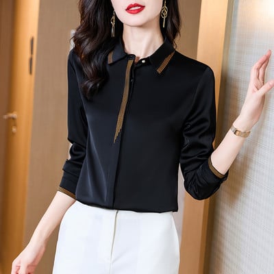 Stiilne naiste särk klassikalise krae ja pikkade varrukatega, uus mudel