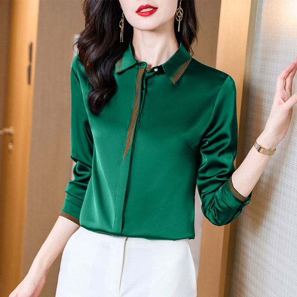 Stiilne naiste särk klassikalise krae ja pikkade varrukatega, uus mudel