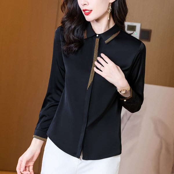 Stiilne naiste särk klassikalise krae ja pikkade varrukatega, uus mudel