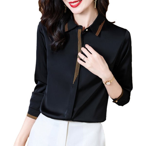 Stiilne naiste särk klassikalise krae ja pikkade varrukatega, uus mudel