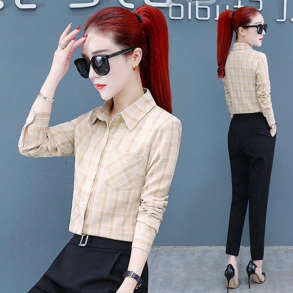 Női klasszikus kockás ing zsebbel