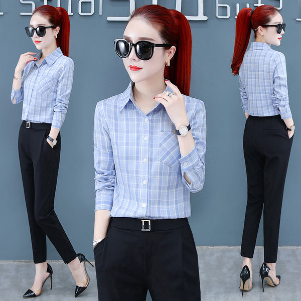 Női klasszikus kockás ing zsebbel