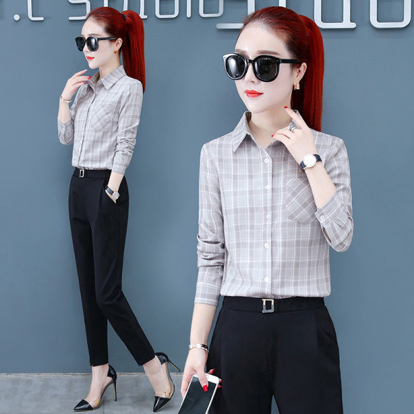 Női klasszikus kockás ing zsebbel