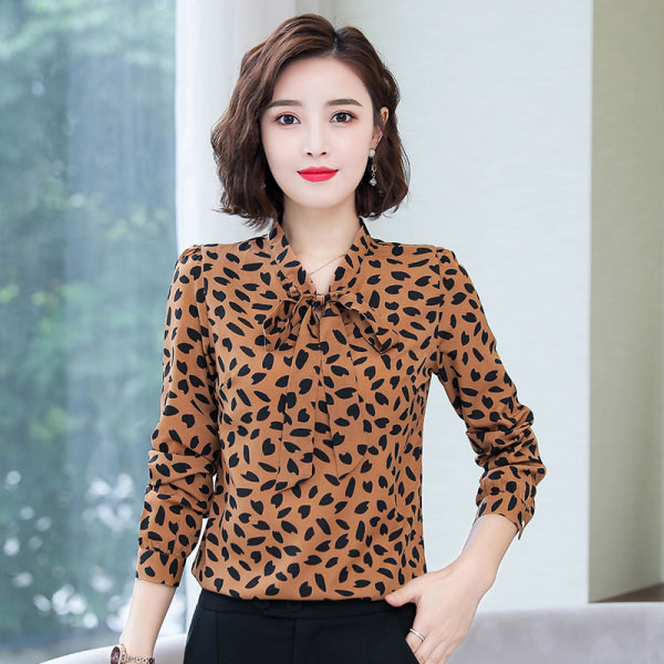 Moteriški marškiniai su leopardo raštu ir kaspinu