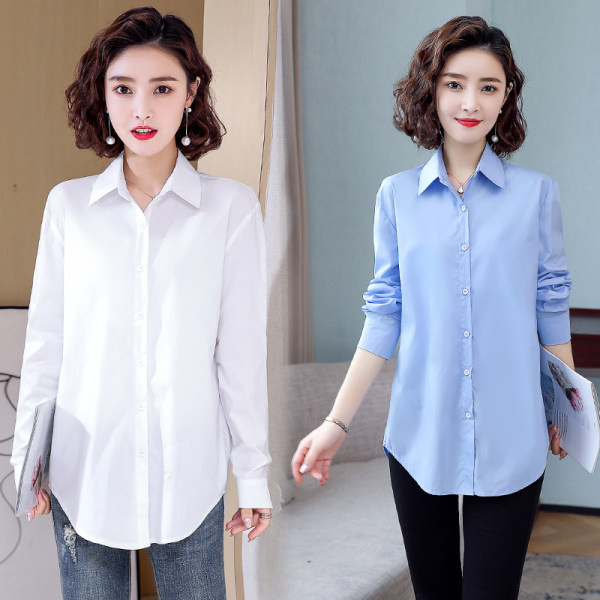 Új modell női hosszú ing klasszikus gallérral - fehér és kék színben