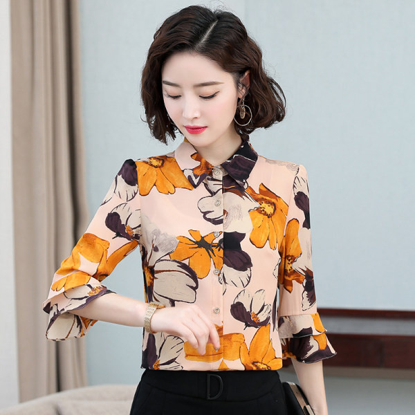 Női ing 3/4-es ujjal, virágos motívumokkal