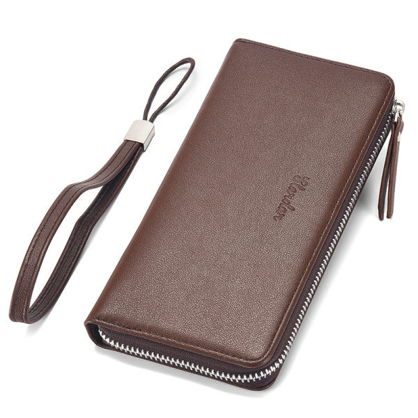 Κομψό δερμάτινο πορτοφόλι για άνδρες με φερμουάρ και χερούλι