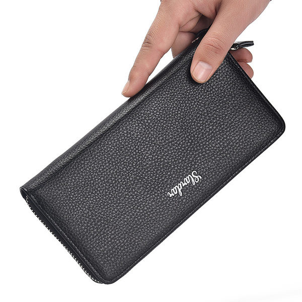 Κομψό δερμάτινο πορτοφόλι για άνδρες με φερμουάρ και χερούλι