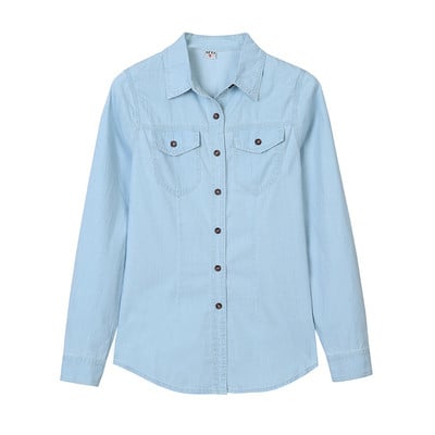 Naiste vabaaja taskutega teksasärk