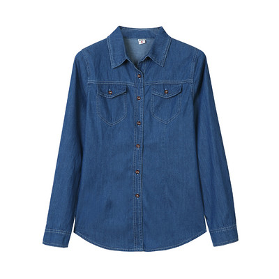 Naiste vabaaja taskutega teksasärk