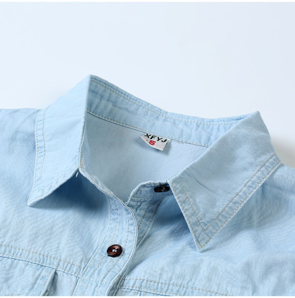 Naiste vabaaja taskutega teksasärk