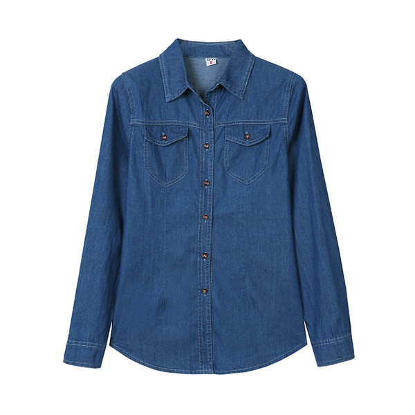 Naiste vabaaja taskutega teksasärk