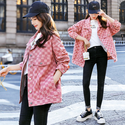 Camasa din denim in carouri model nou cu maneci lungi si inchidere cu nasturi