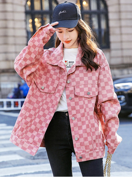 Camasa din denim in carouri model nou cu maneci lungi si inchidere cu nasturi