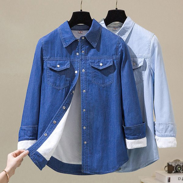 Sügis-talvine sooja voodriga teksasärk