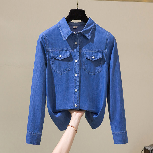 Moteriški džinsiniai marškiniai su kišenėmis