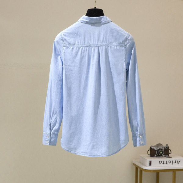 Moteriški džinsiniai marškiniai su kišenėmis