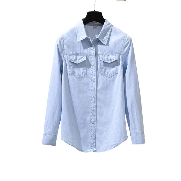 Moteriški džinsiniai marškiniai su kišenėmis