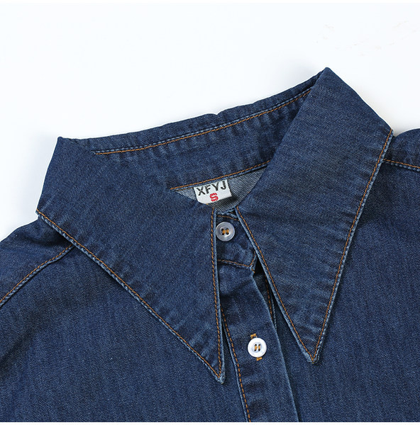 Naujo modelio džinsiniai marškiniai su kišene ir sagomis moterims