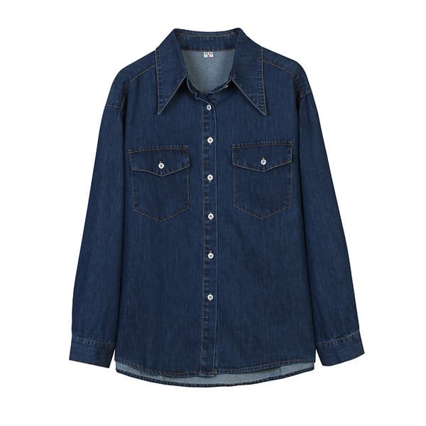 Naujo modelio džinsiniai marškiniai su kišene ir sagomis moterims