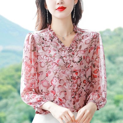 Moteriški elegantiški trijų spalvų marškiniai su klasikine apykakle